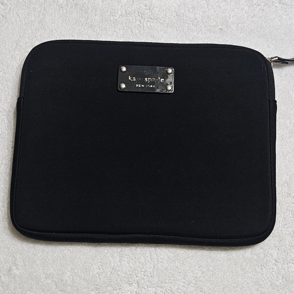 Kate Spade Black Padded Tablet IPad Case Green Striped Interior "Out Of Office"